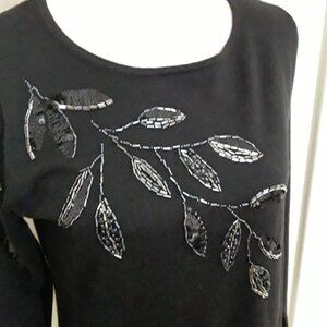 Linea by Louis Dell'olio lovely dark black floral embellished sweater size S